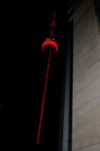 CN Tower lights up the skyline in the back