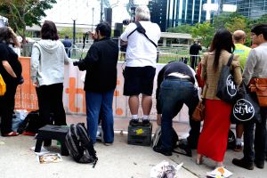 People at the front standing on platforms