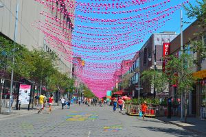 Pink balls during the day at Montreal's Gay Village