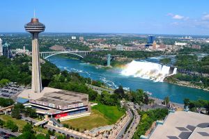 Aerial view of the Canadian and American falls boarder