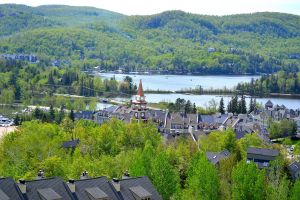 view of the lake, rolling hills and part of the village