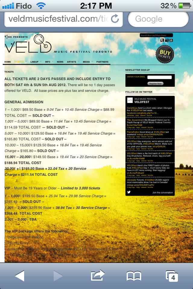 VELD Ticket Prices VELD Ticket Prices